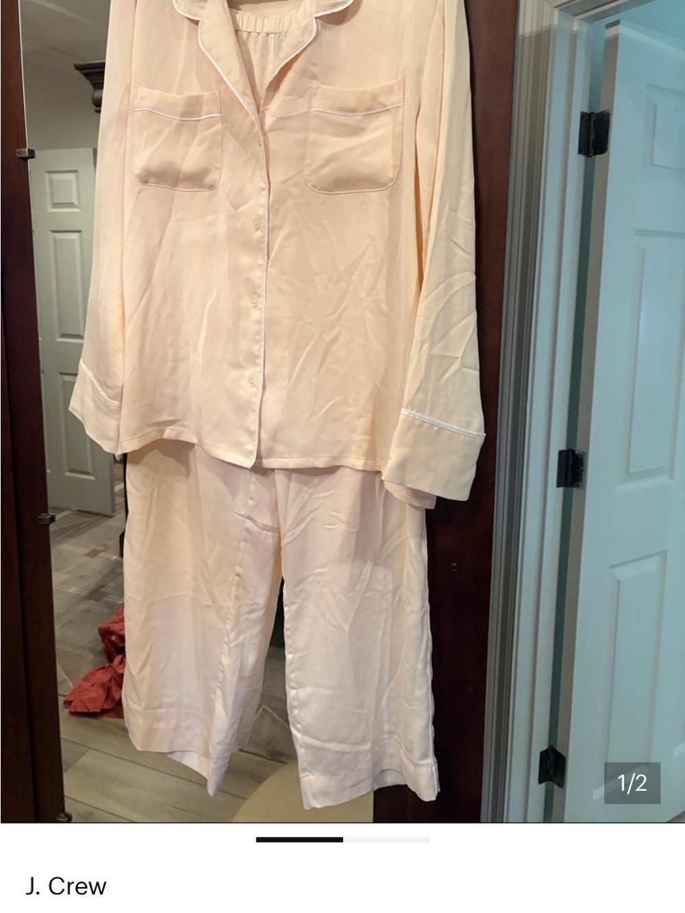 J. Crew Light Blush Satin Two-Piece Pajama Set